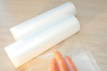 Load image into Gallery viewer, 320mm Wide Food vacuum sealer rolls can be cut to size. Our food saver rolls feature channels, sometimes referred to as being embossed on one side, and smooth on the other.