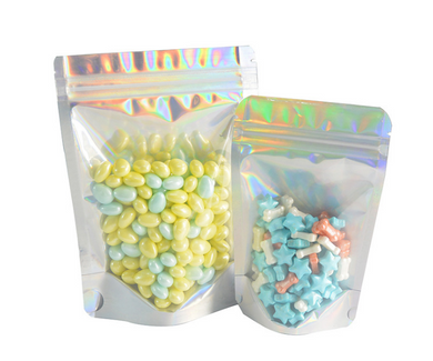Holographic stand up pouch with ziplock