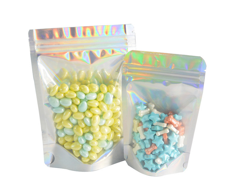 Holographic stand up pouch with ziplock