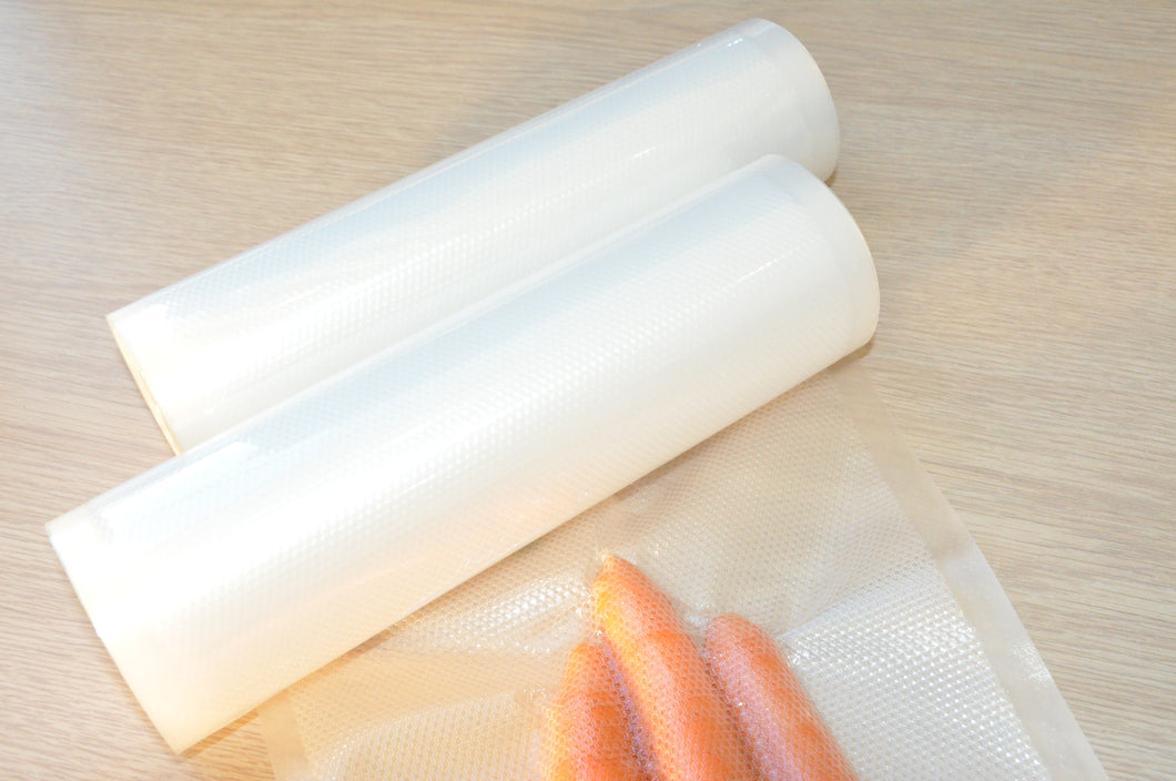 200mm Food vacuum sealer rolls can be cut to size. Our food saver rolls feature channels, sometimes referred to as being embossed on one side, and smooth on the other.